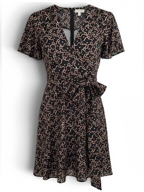Topshop A-line Tie Bow Dress with Star & Ribbon Print in Black, Coral, and White